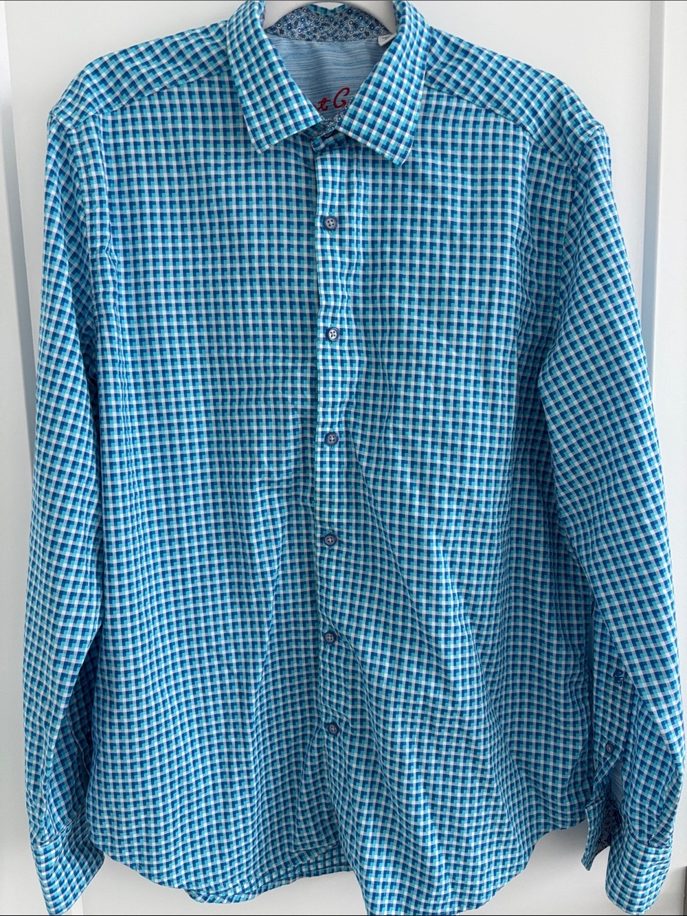 Robert Graham Men's Blue Check Button-Up Shirt Size Large Classic Fit